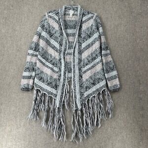 Chicos‎ Western Cardigan Sweater size Large MED Chunky Knit Fringe